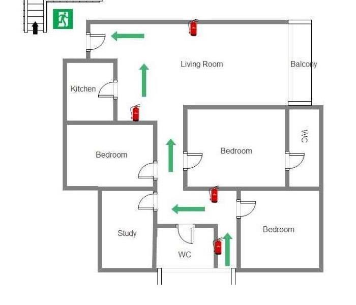 blueprint of home with exit signs